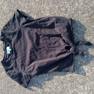 Madewell Texture and Thread Black Eyelet Detailed Woman's Shirt,medium